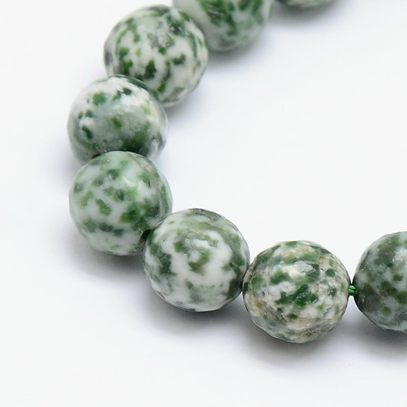 Natural Green Spot Jasper Beads Strands Round Faceted 14mm Hole: 1mm 28pcs/strand 15.5 inch