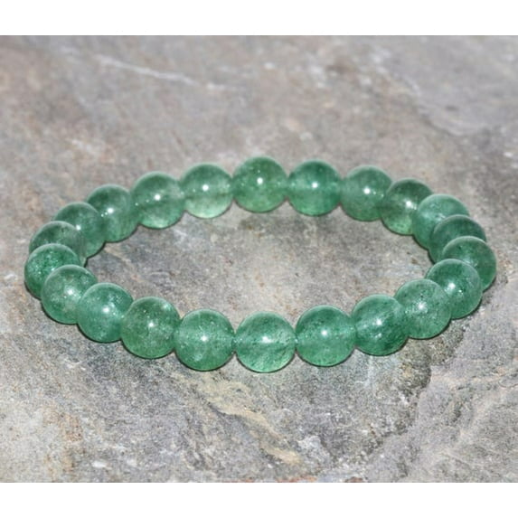 Natural Green Strawberry Quartz 8mm Round Shape Smooth Cut Beads Stretchable Bracelet for Men & Women.