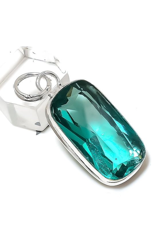 Natural Green Tourmaline Gemstone 925 Sterling Silver Jewelry Pendant 1.85"