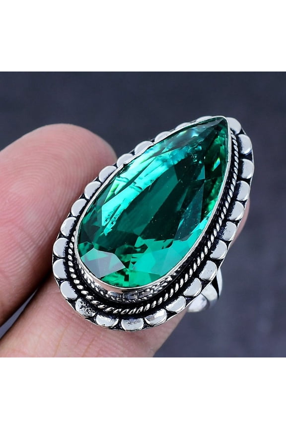 Natural Green Tourmaline Gemstone Handmade 925 Steling Silver Ring Size 9