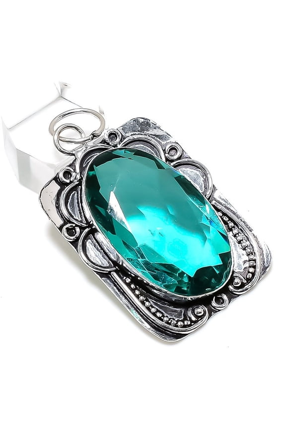 Natural Green Tourmaline Handmade 925 Sterling Silver Jewelry Pendant 2.29"