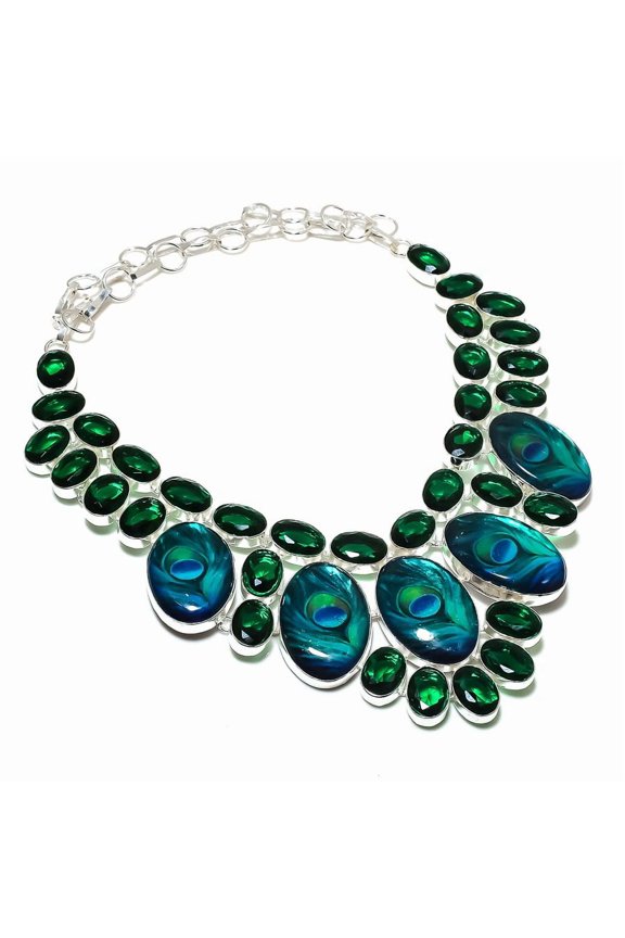 Natural Green Triplet Opal 925 Sterling Silver Jewelry Necklace 18"