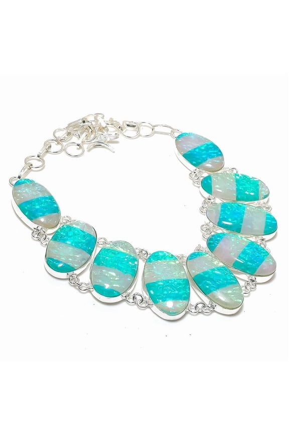 Natural Green Triplet Opal 925 Sterling Silver Jewelry Necklace 18"