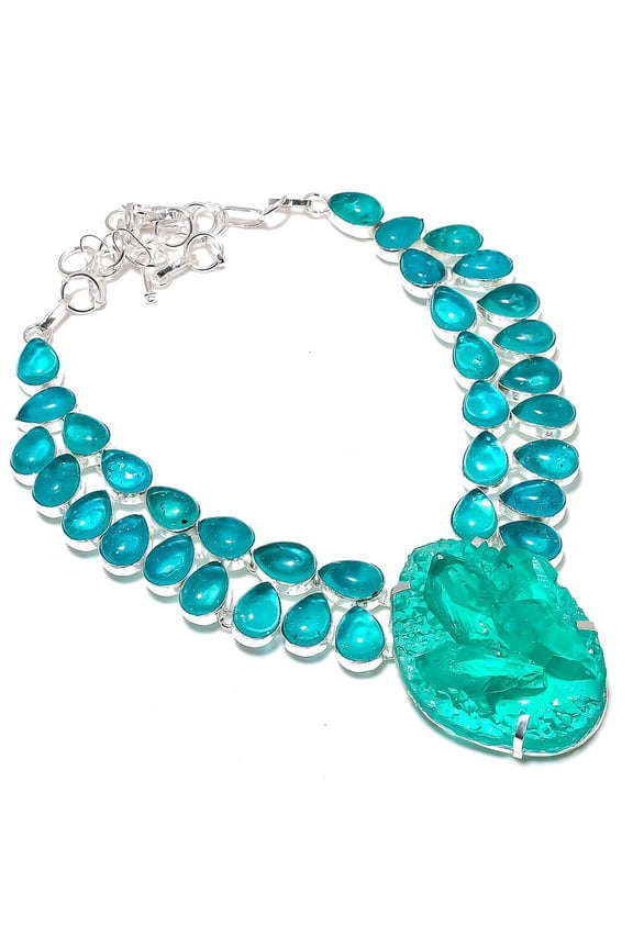 Natural Green Triplet Opal 925 Sterling Silver Jewelry Necklace 18"