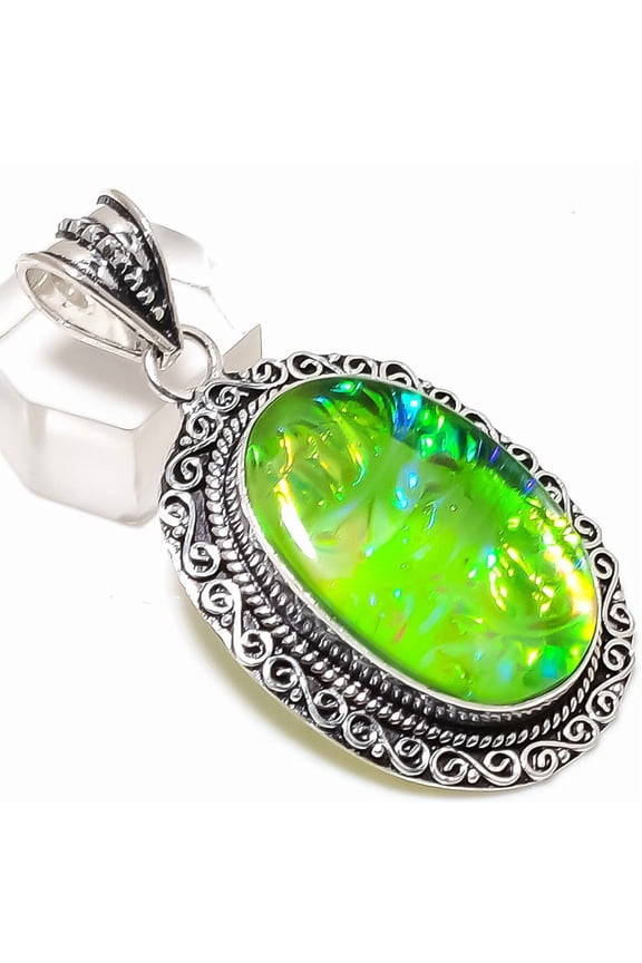 Natural Green Triplet Opal 925 Sterling Silver Jewelry Pendant 2.21"