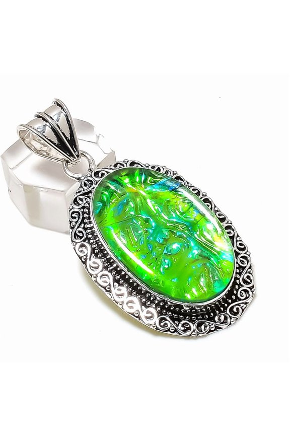 Natural Green Triplet Opal 925 Sterling Silver Jewelry Pendant 2.25"
