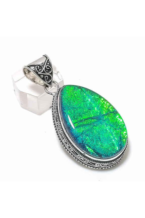 Natural Green Triplet Opal 925 Sterling Silver Jewelry Pendant 2.25"