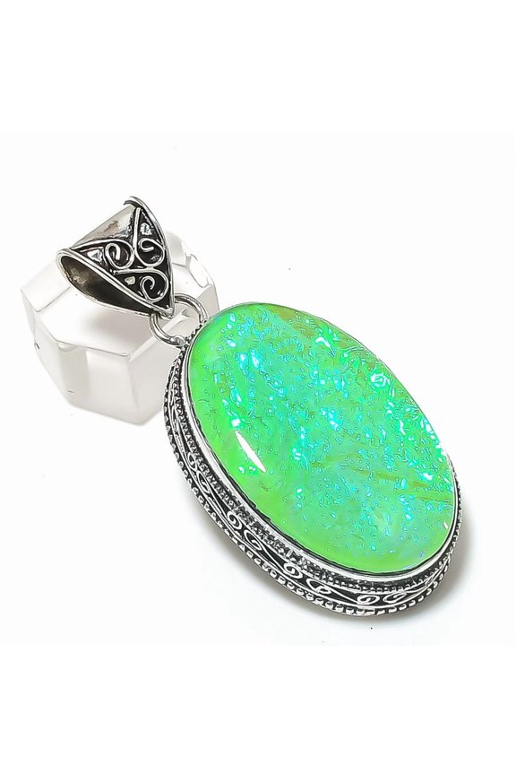 Natural Green Triplet Opal 925 Sterling Silver Jewelry Pendant 2.25"