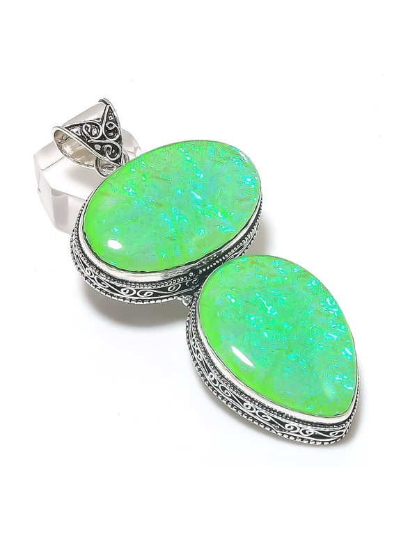Natural Green Triplet Opal 925 Sterling Silver Jewelry Pendant 3.31"