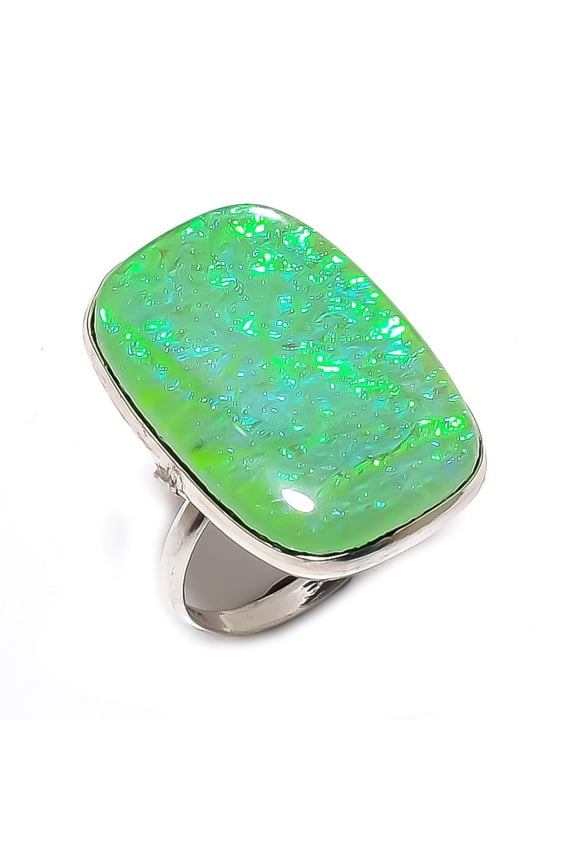 Natural Green Triplet Opal 925 Sterling Silver Jewelry Ring Size 7.5