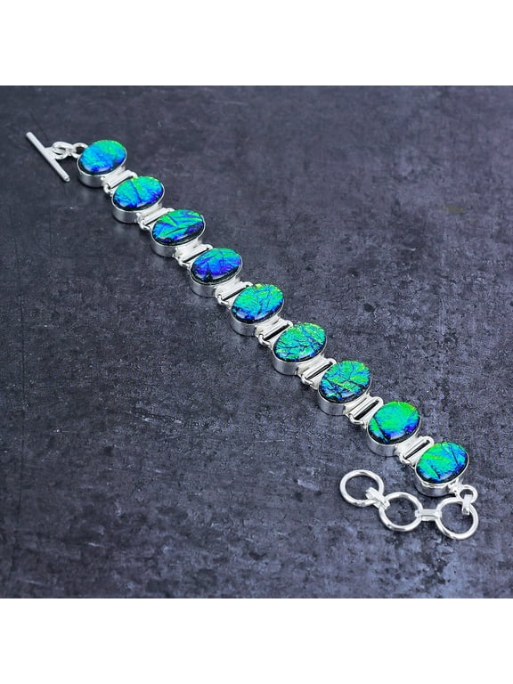 Natural Green Triplet Opal Gemstone 925 Sterling Silver Bracelet 7-8"