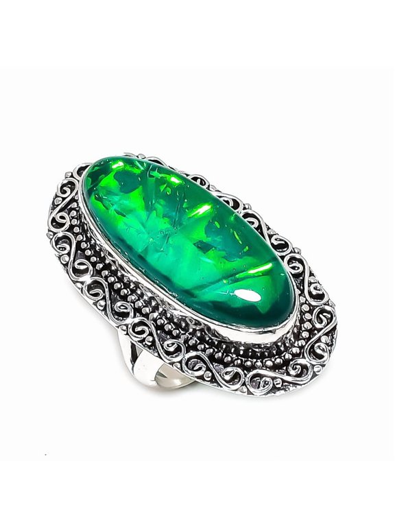 Natural Green Triplet Opal Gemstone 925 Sterling Silver Jewelry Ring Size 7