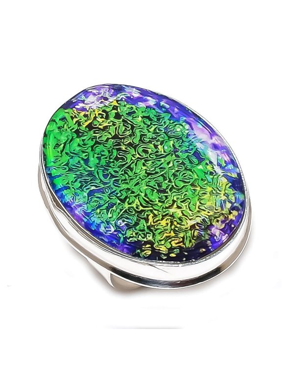 Natural Green Triplet Opal Gemstone 925 Sterling Silver Jewelry Ring Size 8