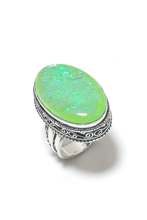 Natural Green Triplet Opal Gemstone 925 Sterling Silver Jewelry Ring Size 9
