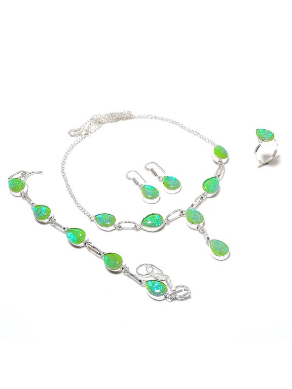 Natural Green Triplet Opal Gemstone 925 Sterling Silver Jewelry Set