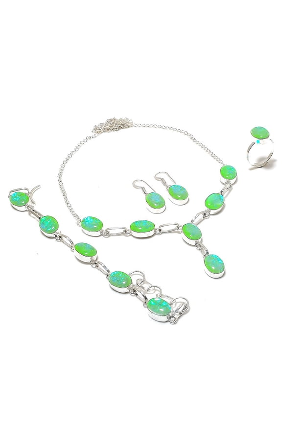 Natural Green Triplet Opal Gemstone 925 Sterling Silver Jewelry Set