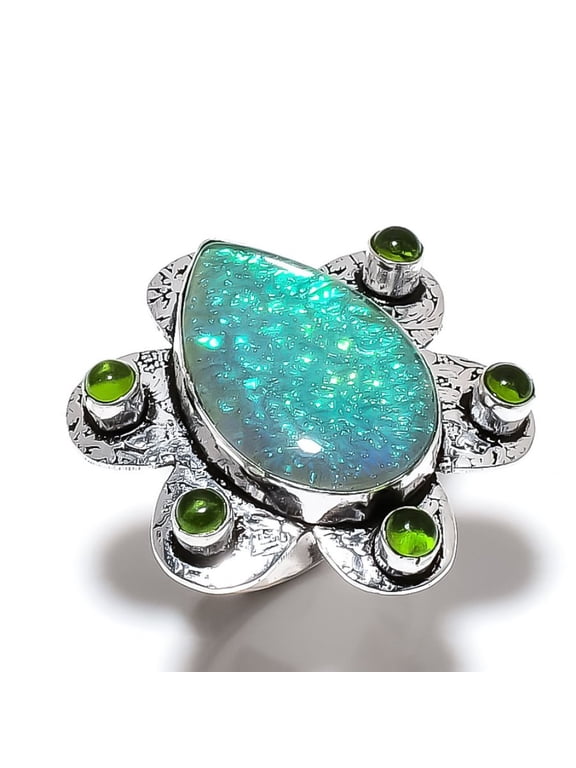 Natural Green Triplet Opal, Peridot Gemstone 925 Sterling Silver Ring S.10