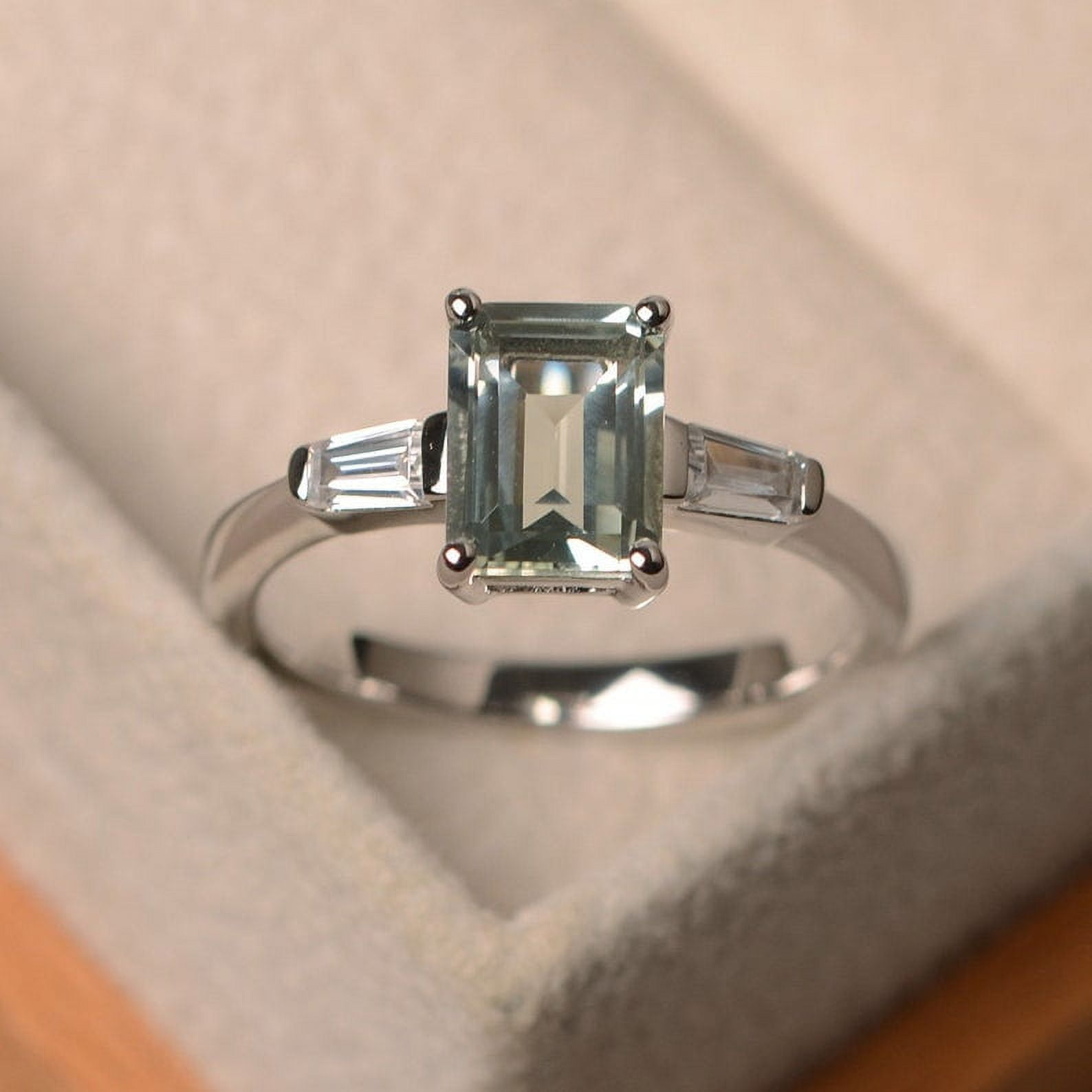 Natural Green amethyst rings 925 sterling silver emerald cut