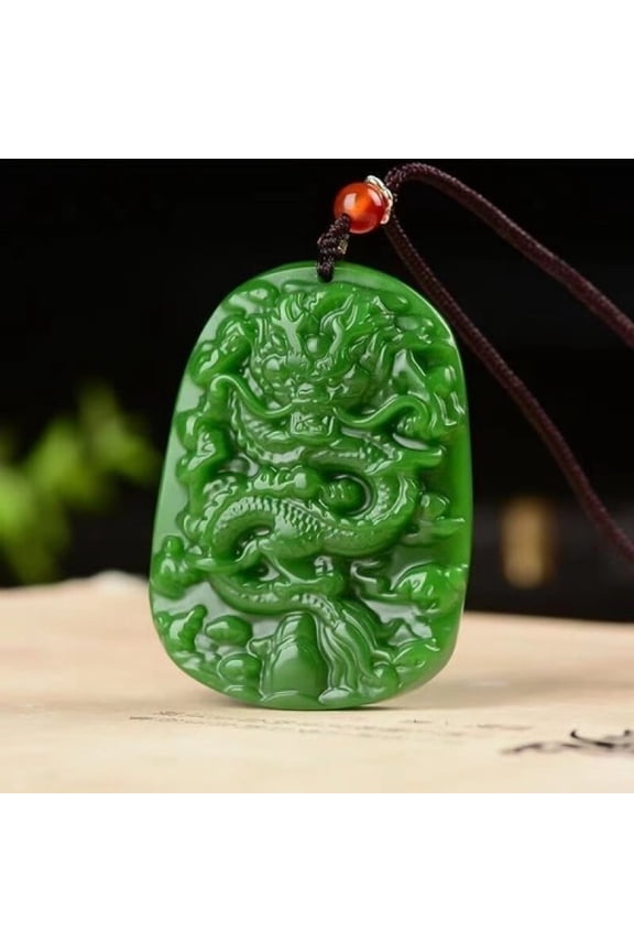 Natural Green jade Jadeite Carved dragon amulet Pendant&Necklaces jewellery