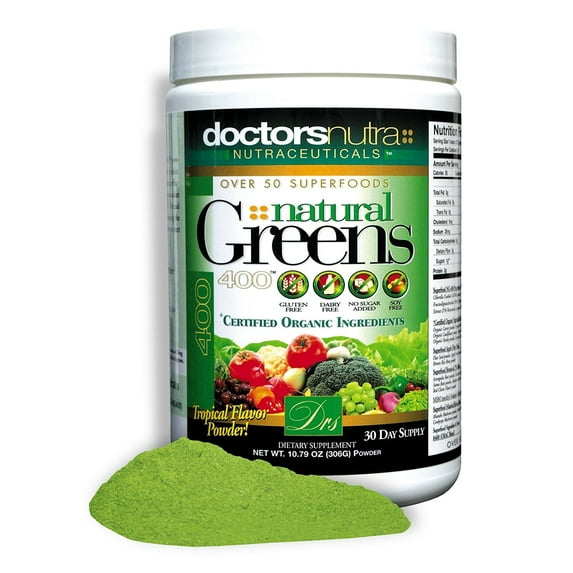 Natural Greens Powder Drink Super Food with Certified Organic Ingredients. 50+ Gluten Free Vegetarian Plant-Based Superfoods + Probiotics, Digestive Enzymes Great Tropical Flavor, 30 servings