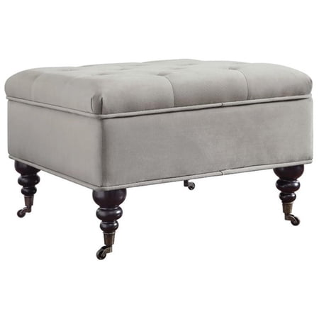 Natural Greige Square Tufted Storage Ottoman in Pearl Gray