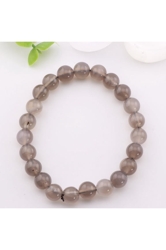 Natural Grey Agate Bracelet - Metal Free, 8mm - Healing Crystal Jewelry | Stone Beads Bracelet | Focus on Heart Chakra | Stunning Gem Patterns Tones | Elevate your energy and style with our