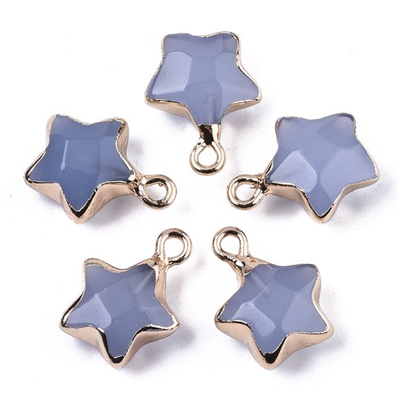 Natural Grey Agate Pendants with Light golden Plated Edge and Brass Loop Dyed & Heated Star Faceted 16~17x13x6.5mm Hole: 1.6mm