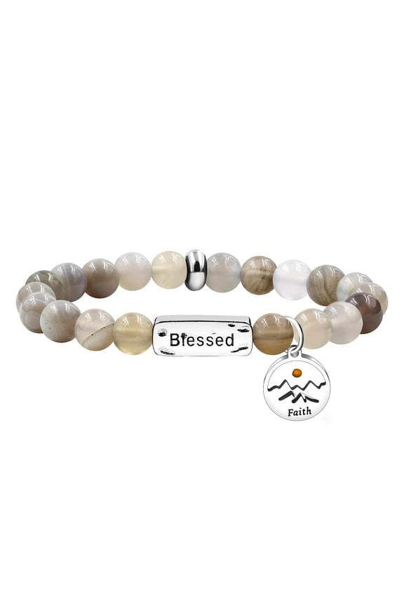 Natural Grey Agate Stone Blessed Bracelet Faith Mustard Seed Charms Bracelet for Women Girls Y3799