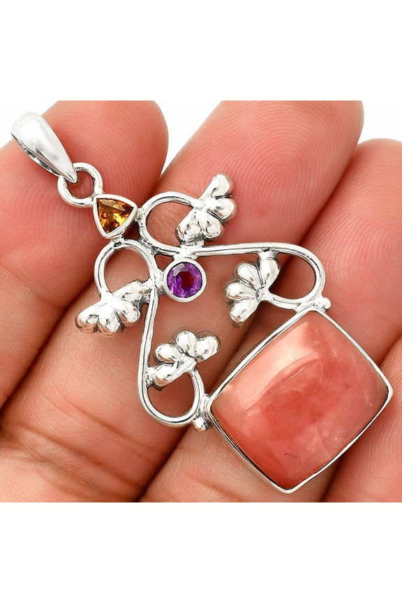 Natural Guava Quartz, Cognac Quartz & Amethyst 925 Silver Pendant Jewelry P-1294 SDP149460