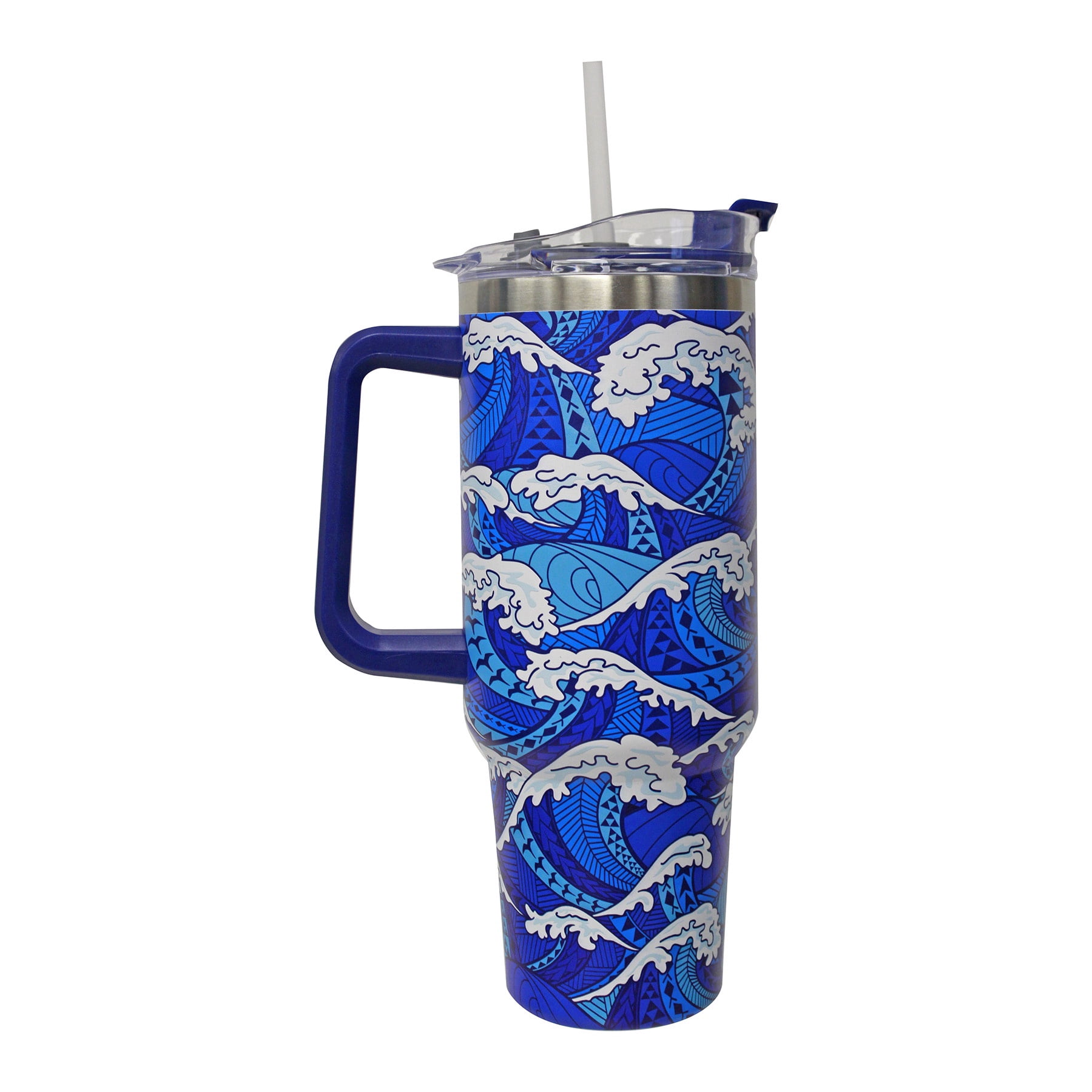 Natural HI Tribal Wave Insulated Stainless Steel Tumbler with Handle, 40 oz