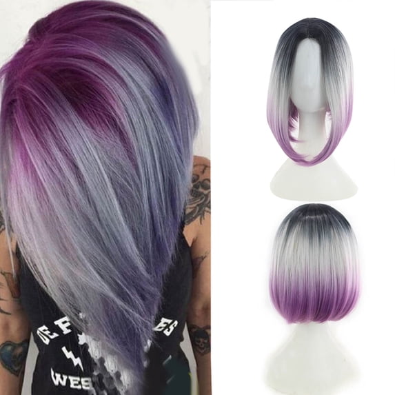 Natural Hair Color Synthetic BOB Wig Fashionable Gradient Center Part Women's Full Wig Short Hairstyle