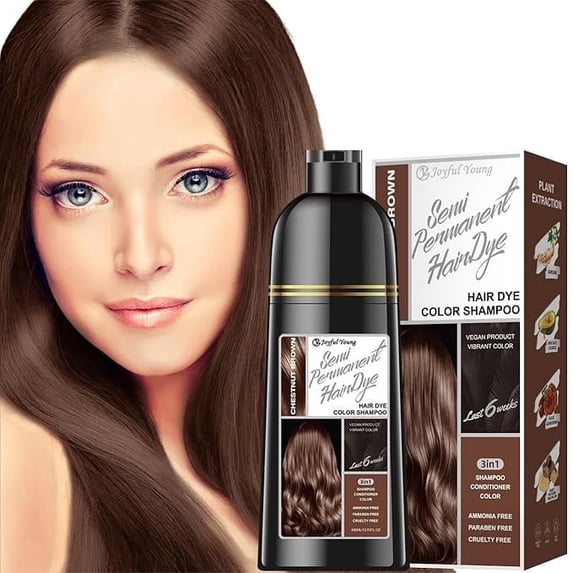 Hair Dye Shampoo 3-in-1 with Natural Ingredients Semi-Permanent Gray Hair Coverage, Color Depositing Shampoo for Women & Men, Vegan, Ammonia-Free (Chestnut Brown)