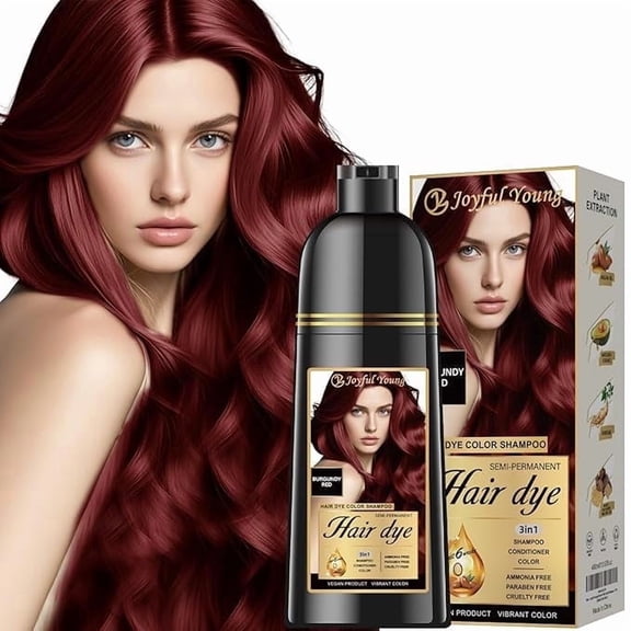Hair Dye Shampoo 3-in-1 with Natural Ingredients Semi-Permanent Gray Hair Coverage, Color Depositing Shampoo for Women & Men, Vegan, Ammonia-Free (BURGUNDY / Wine Red)