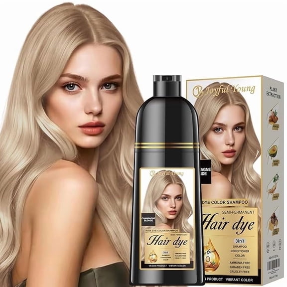 Hair Dye Shampoo 3-in-1, Champagne Blonde Semi-Permanent Gray Hair Coverage, Color Depositing Shampoo for Women & Men, Vegan, Ammonia-Free (Champagne Blonde)