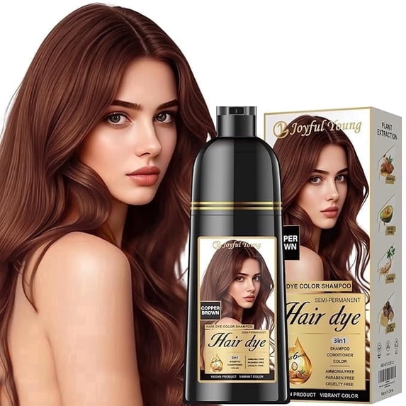 Hair Dye Shampoo 3-in-1, Semi-Permanent Gray Hair Coverage, Color Depositing Shampoo for Women & Men, Vegan, Ammonia-Free (Copper Brown)