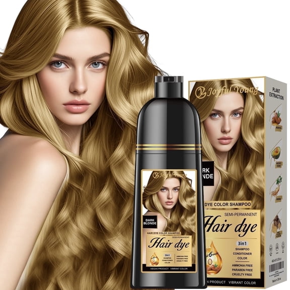 Hair Dye Shampoo 3-in-1 with Natural Ingredients Semi-Permanent Gray Hair Coverage, Color Depositing Shampoo for Women & Men, Vegan, Ammonia-Free (Dark Blonde)