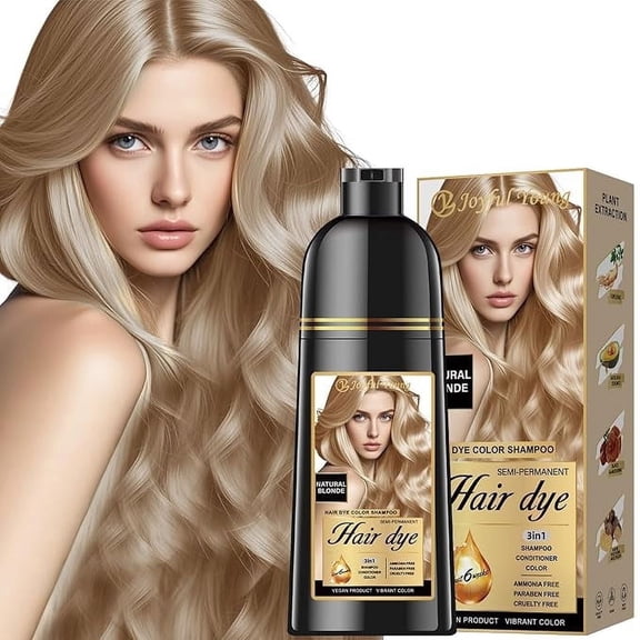 Hair Dye Shampoo 3-in-1 with Natural Ingredients Semi-Permanent Gray Hair Coverage, Color Depositing Shampoo for Women & Men, Vegan, Ammonia-Free (Natural Blonde)