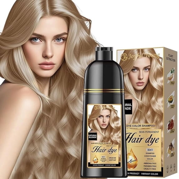Hair Dye Shampoo 3-in-1 with Natural Ingredients Semi-Permanent Gray Hair Coverage, Color Depositing Shampoo for Women & Men, Vegan, Ammonia-Free (Natural Blonde)