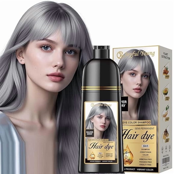 Hair Dye Shampoo 3-in-1, Semi-Permanent Color Enhancing Shampoo, Color Depositing Shampoo for Women & Men, Vegan, Ammonia-Free (Silver Gray)