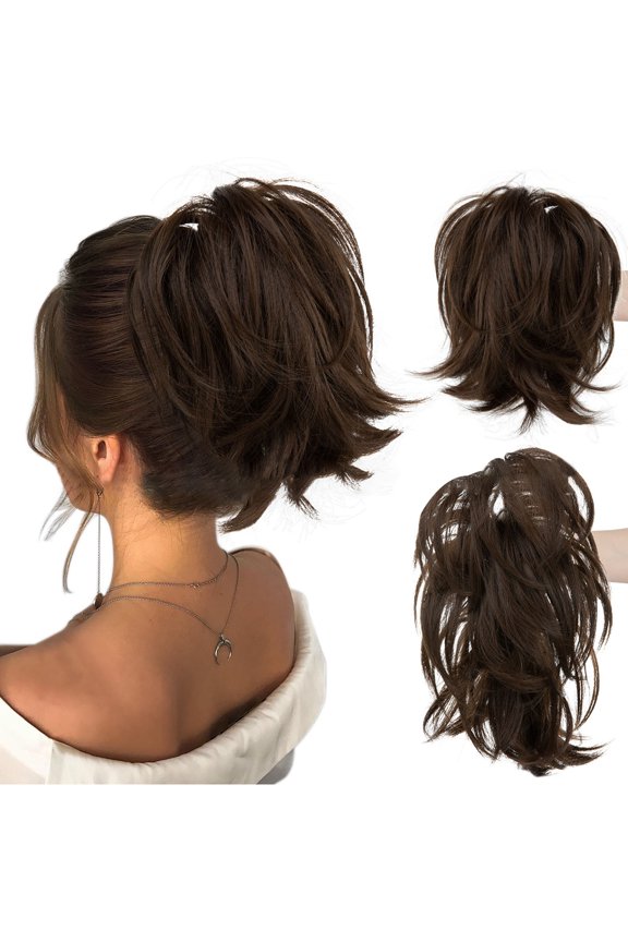 Natural Hair & Extensions Messy Bun Hair Piece with Bendable Wire Clip for Women | 8 Inch Clip-In Ponytail Extension for Straight Hair