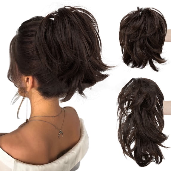 Natural Hair Extensions Messy Bun Piece with Bendable Wire Clip for Women 8 Inch Straight Hair Ponytail Extension for Effortless Styles