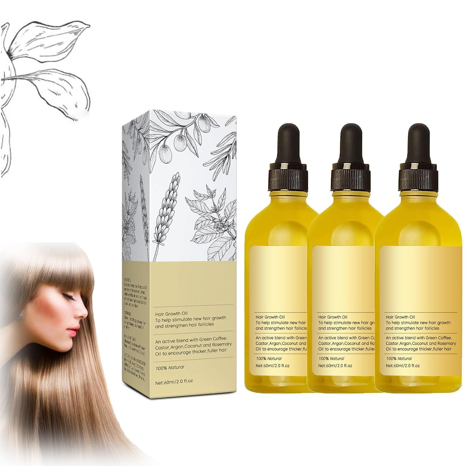 Natural Hair Growth Oil, Veganic Hair Oil,Natural Hair Gro, Rosemary Oil for Hair Growth Organic