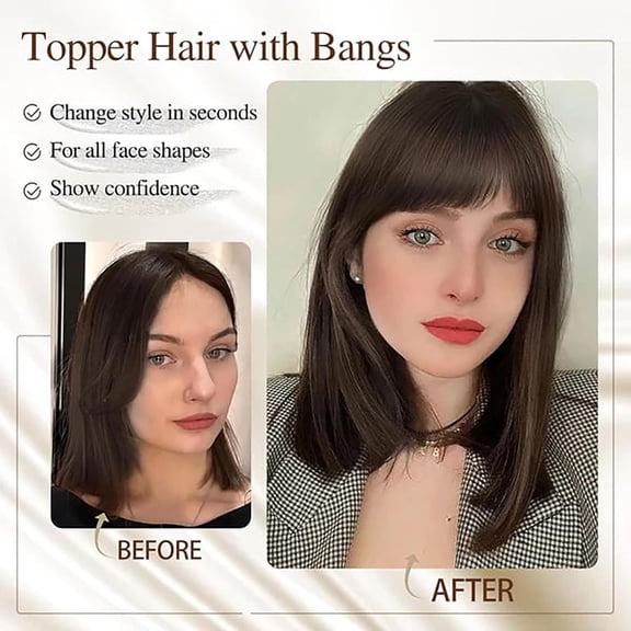 Natural Hair Toppers With Bangs for Women Adding Volume, 12in Unprocessed Virgin Upgrade Hair Pieces, Hair for Real Human (#I)
