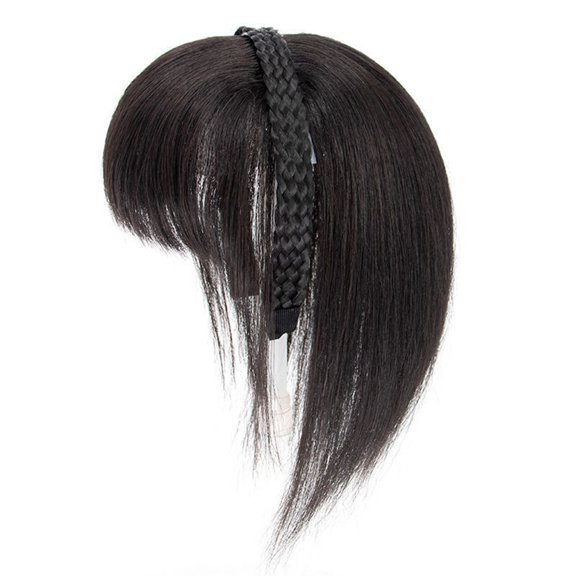 Natural Hairlines Bangs Synthetic Wigs Headband Attachment Daily Use Black False Fringe Texture