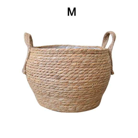 Natural Hand Rattan Woven Seagrass Basket Garden Flower Vase Hanging Folding Basket With Handle Contain Basket Home Embellishment