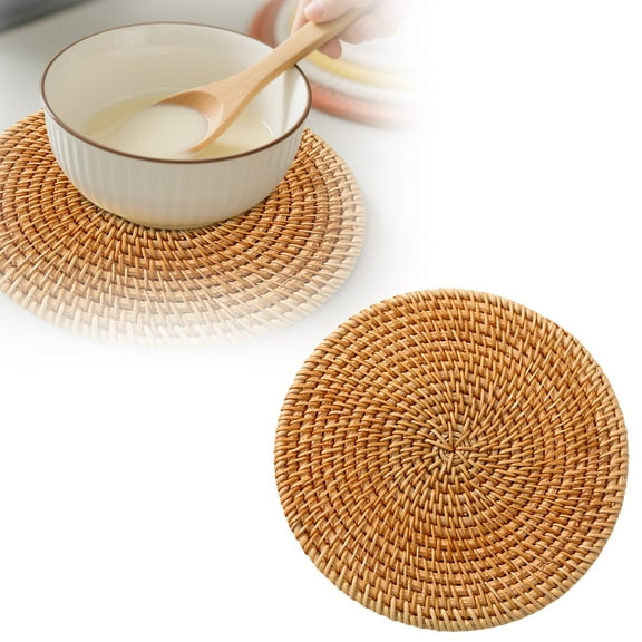 Natural Hand Woven Rattan Circular Placemat for Dining Table Heat Kitchen Countertop Trivet Hot Dish Pad