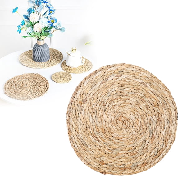 Natural Hand-Woven Round Rattan Placemat – Heat Resistant Farmhouse Table Mat for Kitchen Dining, Rustic Braided Wicker Decor