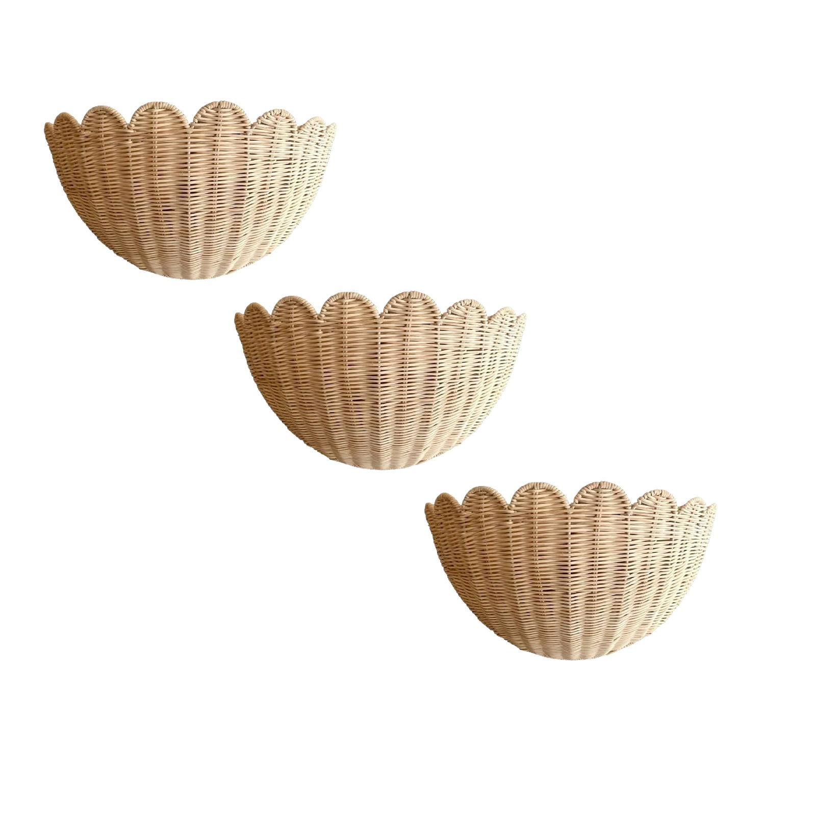 Natural Hand Woven Wall Hanging Basket Scalloped Wicker Decorative Wall Basket