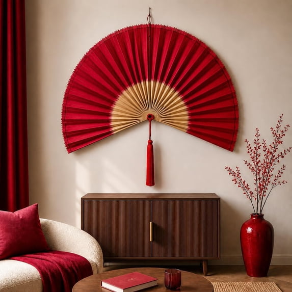 Natural Handcrafted Woven Bamboo Wall Fan Decor, 32 Inch, Oversized ...