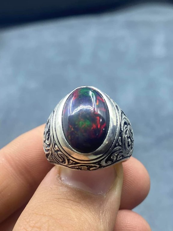 Natural Handmade Black Ethiopian Opal Ring For Men, Sterling 925 Silver Ring, Black Opal Men's Wedding Ring, Opal Gemstone Ring For Men